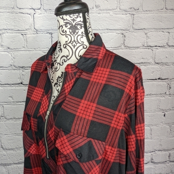 Me & U women's long sleeve 1/2 zip front check print top plus sz 3x pockets bb06 - Picture 8 of 11